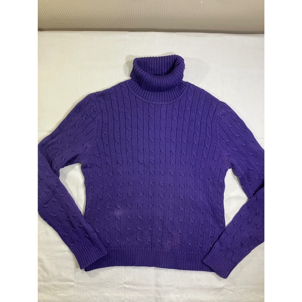 Jones‎ New York Signature Purple Cable Knit Turtleneck Sweater Petite Medium PM